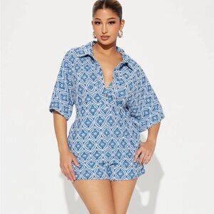 Fashion Nova Blue Geometric Swim Cover-Up